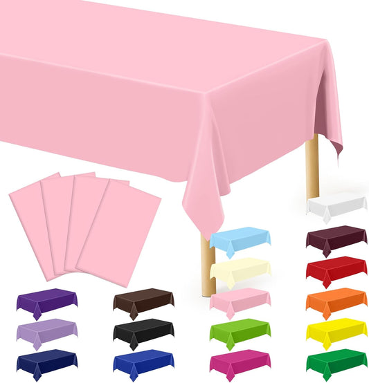 4 PCS Plastic Table Cloth Disposable, 54 x 108 Inches Pink Tablecloth, Plastic Table Cover Rectangle Tablecloth for Baby Shower Decorations and Wedding Party, Tablecloths of Leakproof Home Essentials