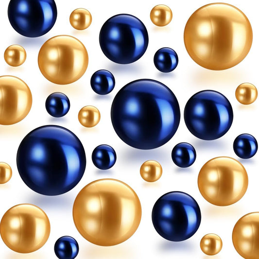 150Pcs Navy Blue&Gold Polished No Hole Faux Pearl Beads for Vase Filling Decorations, Plastic Pearls Vase Fillers, Table Scatters, Wedding Centerpiece, Home Decor, 8/14/20 mm