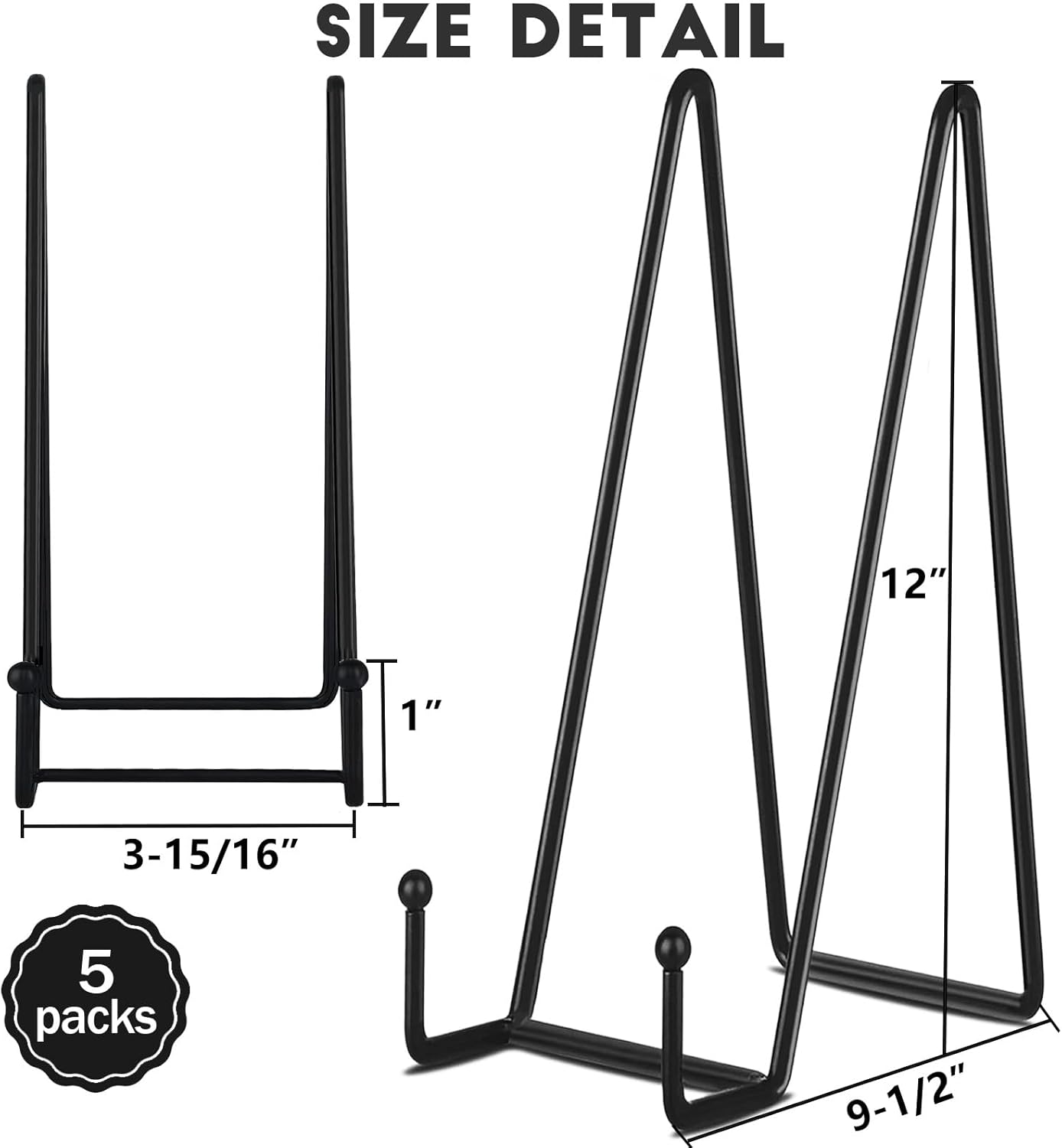 IBosins 5 Pack 12 Inch Plate Holder Display Stands, Large Metal Black Frame Stand for Picture, Book, Photo Easel, Creation, Collectibles