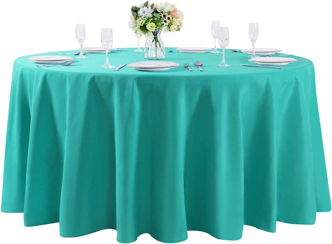 120 inch Round Tablecloth Washable Polyester Table Cloth Decorative Table Cover for Wedding Party Dining Banquet（120 inch,Turquoise）