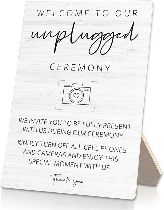 Wedding Welcome Sign, Wedding Wooden Sign Stand 5x7inch, Welcome to Our Unplugged Ceremony Sign for Wedding, Wedding Sign Stand, Wedding Signs for Reception, Wedding Ceremony Decorations