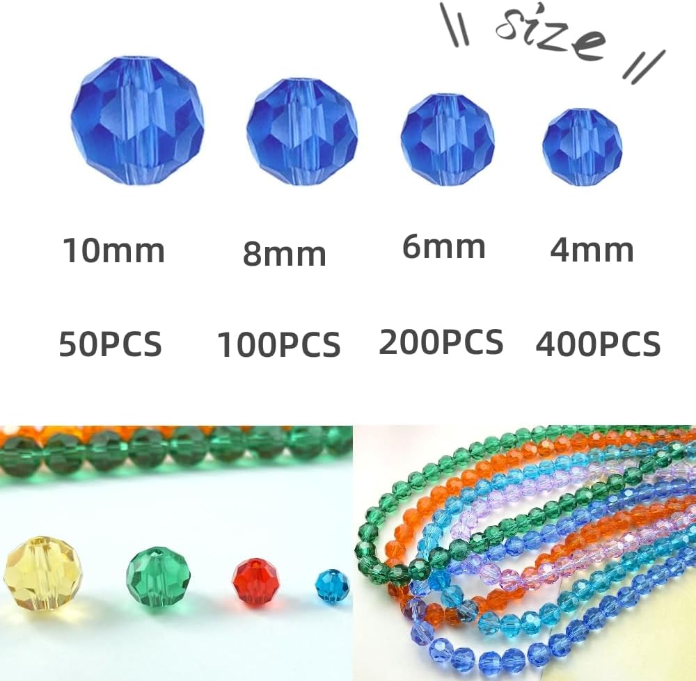 200 PCS 6mm Crystal Glass Beads Round Multiple Faceted Loose Spacer Glass Beads for DIY Handcrafte Bracelet Necklace Earring Jewelry Making(Silver)