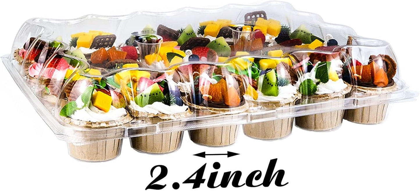 TWOWYHI 24 Counts x 10 Sets Cupcake Containers Cupcake Boxes Plastic Cupcakes Carrier Holders for Clear Plastic Disposable Cupcakes Container with Detachable Tall Lid