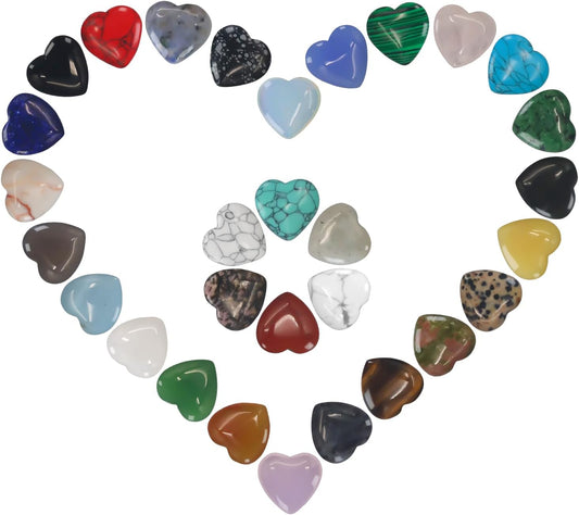 Healing Crystals,Virekm 30PCS Heart Healing Crystals Amethyst Heart Love Stones Set Palm Thumb Gemstones Chakra Reiki Balancing Gifts for Men Women (Colorful - 30 PCS)