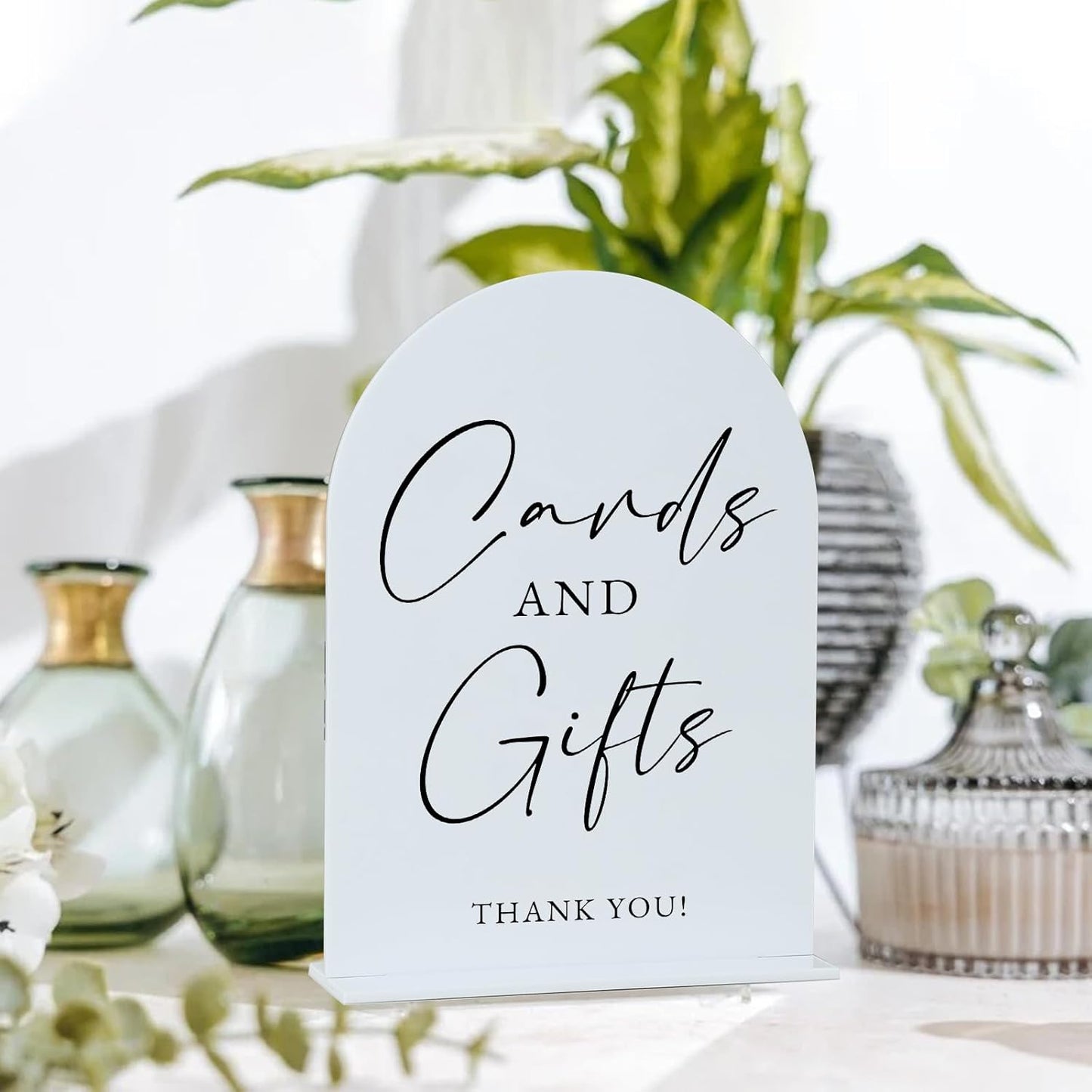 White Arch Acrylic Wedding Sign- 5"x7" Cards and Gifts Sign and Base,1/8" Thick | Modern Calligraphy Arched Acrylic Table Sign for Wedding & Event Party