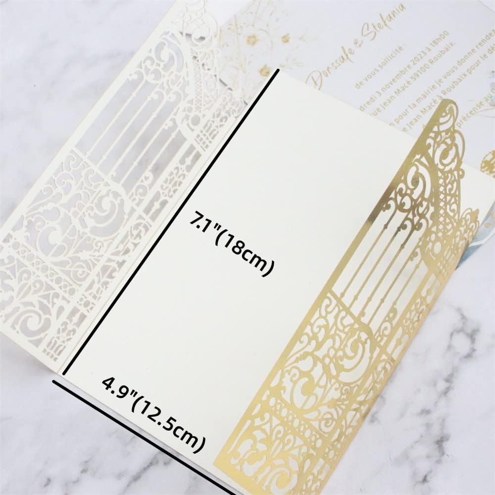 MillaSaw Metallic Gold Gate Invitation for Wedding Marriage Quinceanera Mermaid Anniversary 25 Sets (metallic gold, 4.9"x7.1")