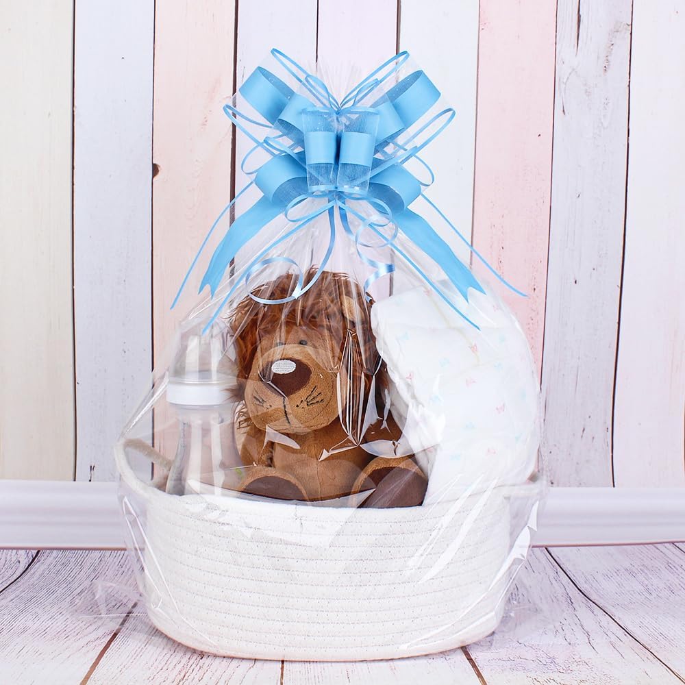 WEWILUCK Gift Wrap Bows Big, Blue Bow for Gift Baskets, Flower Bouquet, Paper, Pull Bows for Gift Wrapping, Gift Bag, Box, Baby Showers(8 inches, 10PCS)