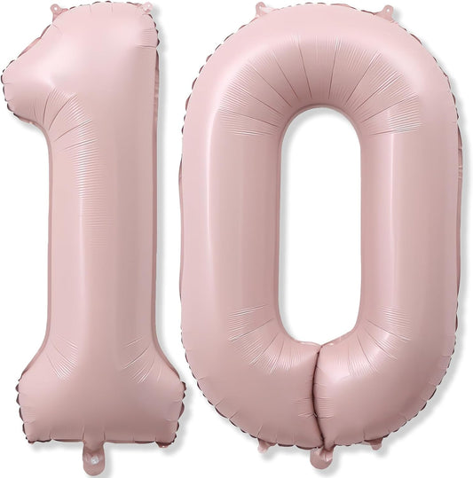 Pastel Pink Balloons Number 10, 40 Inch Foil Number 1 & 0 Balloons for 10 Year Old Birthday Decorations, Self Inflating Blush Dusty Pink Balloon for Girls 10th Birthday Party Anniversary Decorations