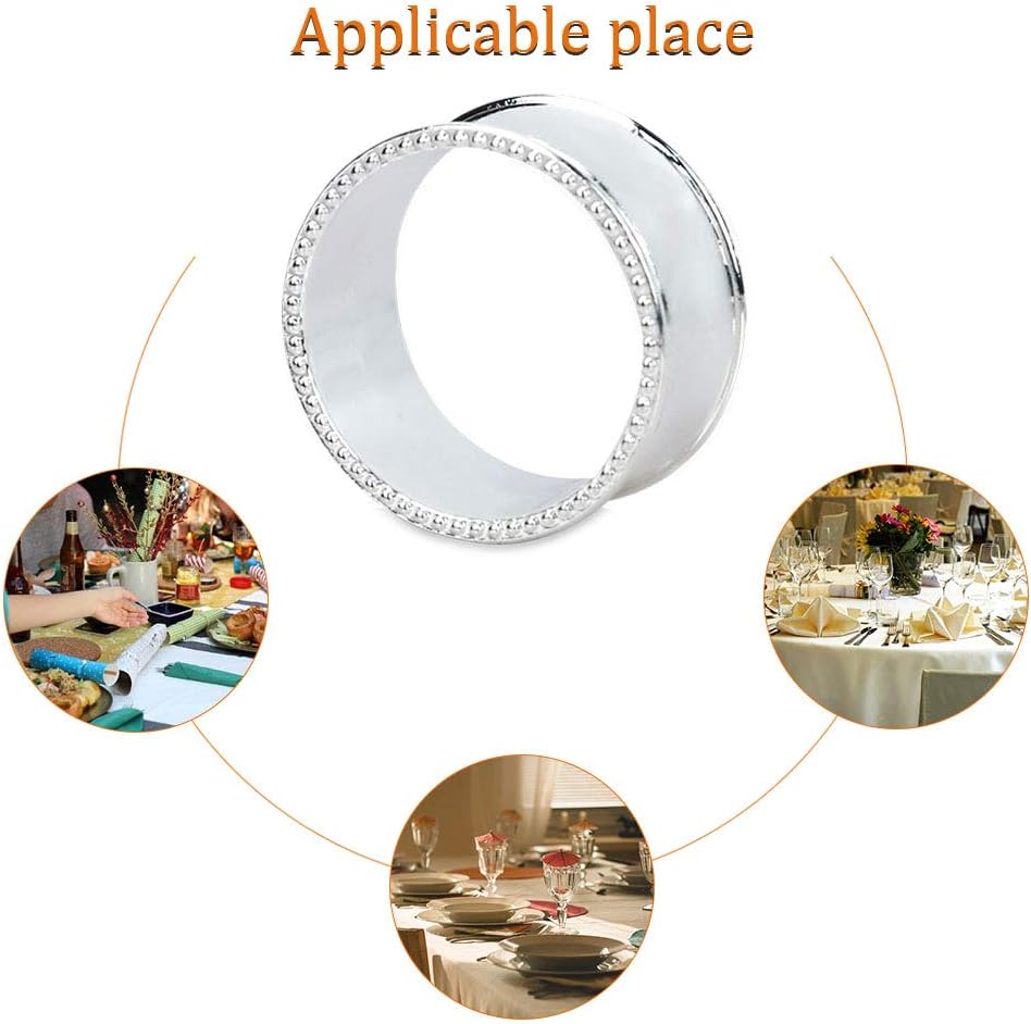 6 Pcs Stainless Steel Bead Side Napkin Rings Delicate Serviette Buckles (Silver)