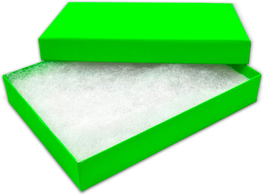 TheDisplayGuys - 25-Pack #53 Kraft Paper Cardboard Gift Boxes/Jewelry Cases w. Cotton Padding & Lid - Neon Green - (5.4" x 3.9" x 1.0")