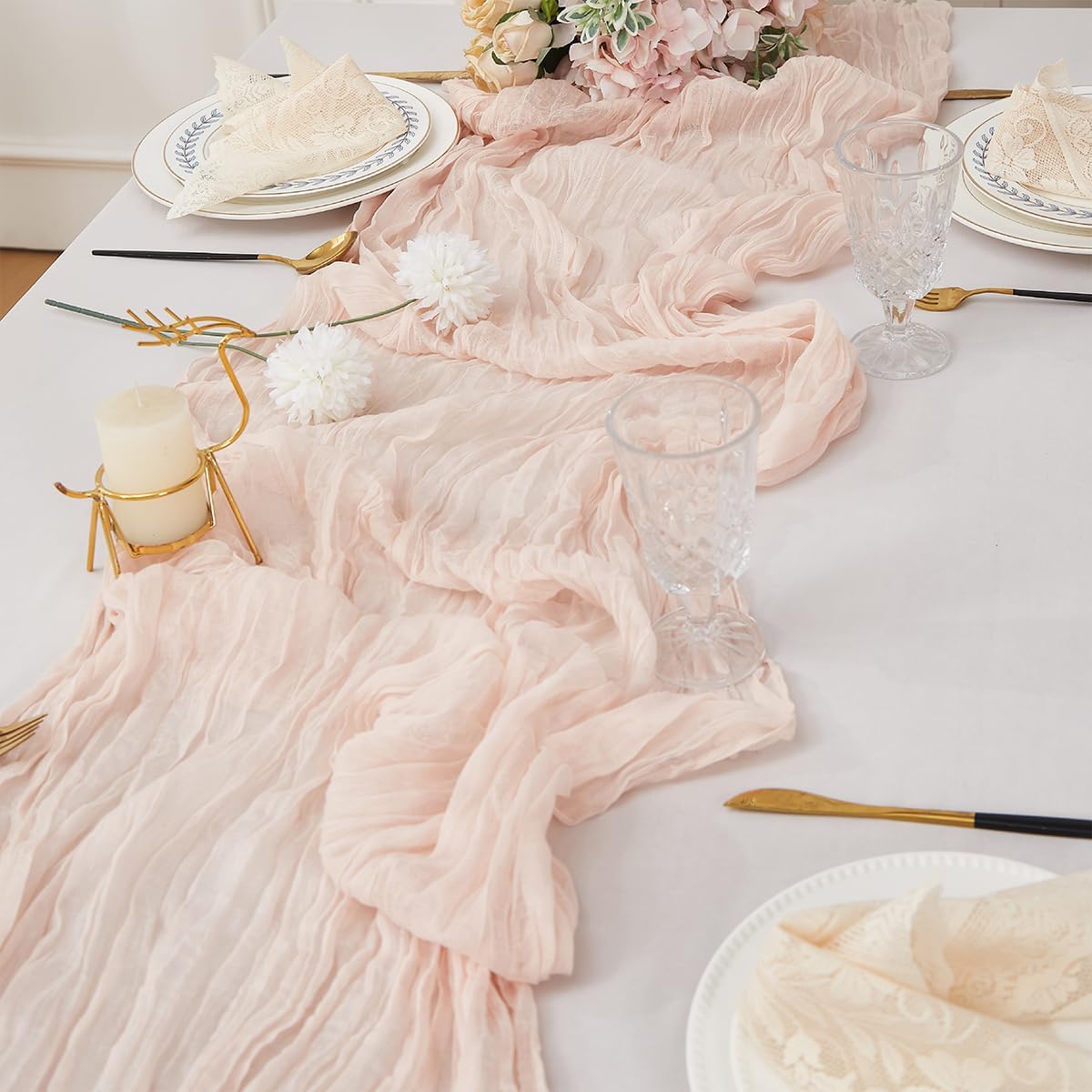 Dusty Pink 2 Pack Cheesecloth Table Runner 120 Inch 10 FT Boho Rustic Gauze for Wedding Baby Shower Party Farmhouse Summer Home Decor Washable