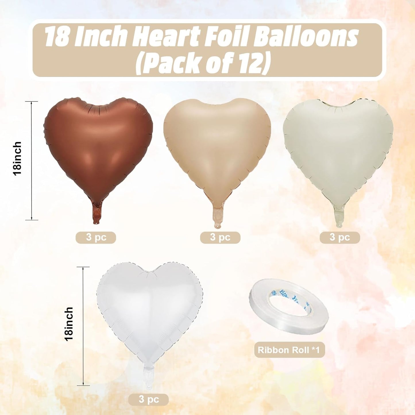 Brown Cream Heart Balloons, 18 Inch Apricot Beige Heart Shape Balloon, 12PCS White Coffee Helium Nude Neutral Heart Balloons for Girls Boho Birthday Marriage Engagement Wedding Party Decoration