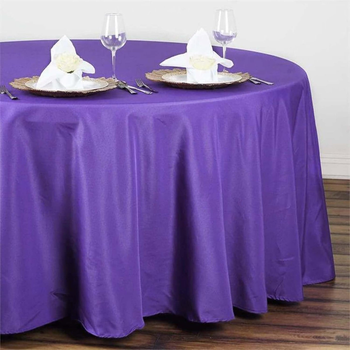 Efavormart Round Tablecloth, 108 Inch Stain & Wrinkle Resistant Washable Table Cloth, Decorative Polyester Fabric Table Cover for Banquet, Wedding, Dining- Purple