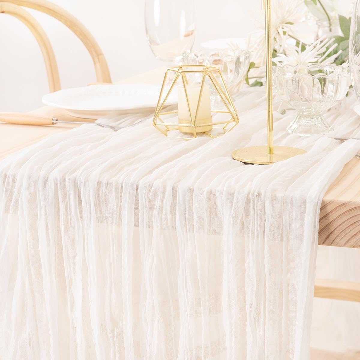 MLMW 4 Pack Ivory White Table Runner Cheesecloth Boho Gauze Rustic Cheese Cloth Table Runner 160 inch Sheer 13.3ft for Thanksgiving Wedding Party Baby Bridal Shower Birthday