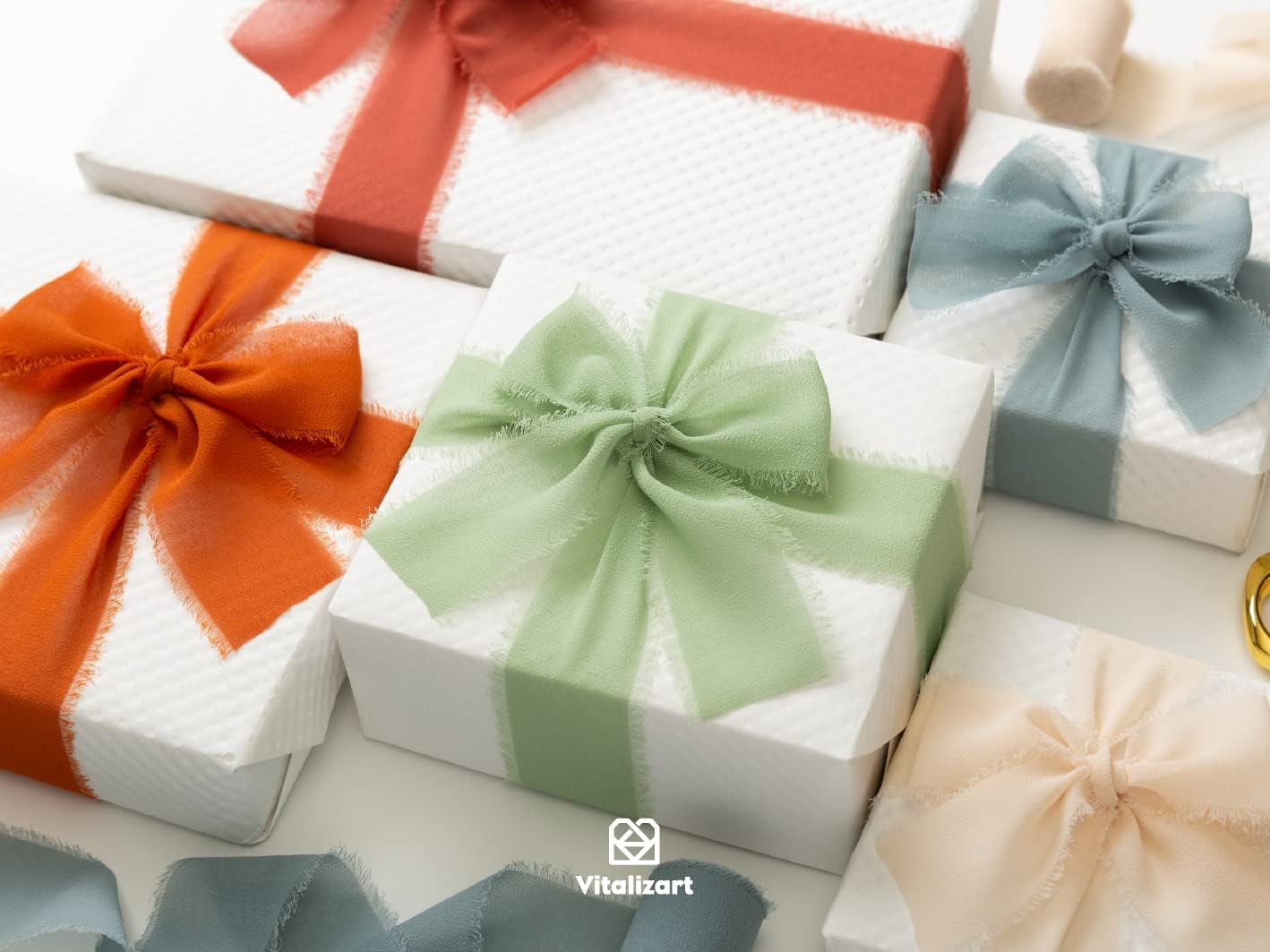 Vitalizart Chiffon Silk Ribbon 1 1/2 Inch x 75 Yd Handmade Frayed Edge Assorted Ribbons for Gift Wrapping Bridal Bouquets Baby Shower Wedding Invitations