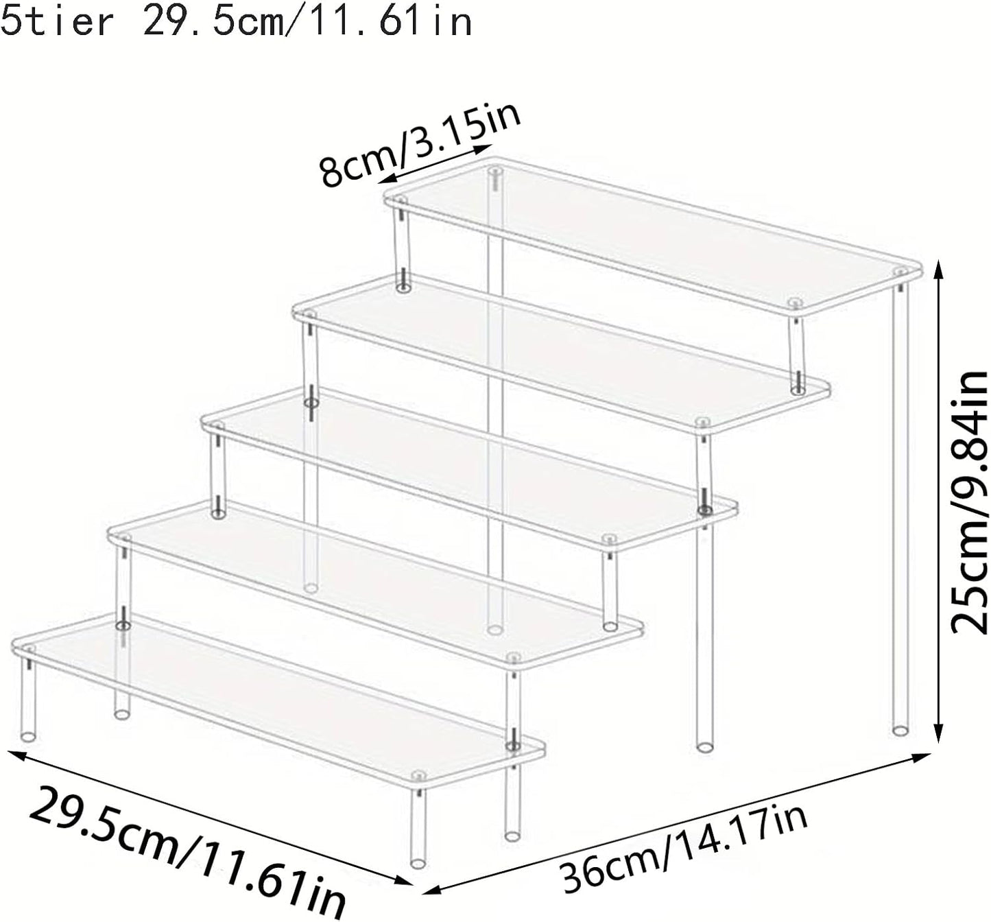 Acrylic 5-Tier Display Stand, Clear Perfume Organizer, Cupcake Stand Holder, Large Shelf Risers for Figures, Party Desserts, Home Decor