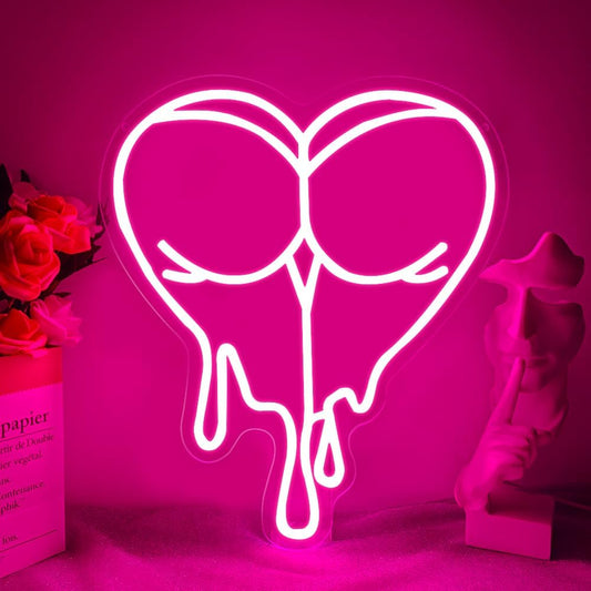 Pink Peach Neon Sign,Lady LED Light Sign for Backdrop,Melting Heart Wall Art Decor for Bar Pub Store Bedroom Club Party Man Cave,Gift for Men Women USB Powered（15"*12.6"）