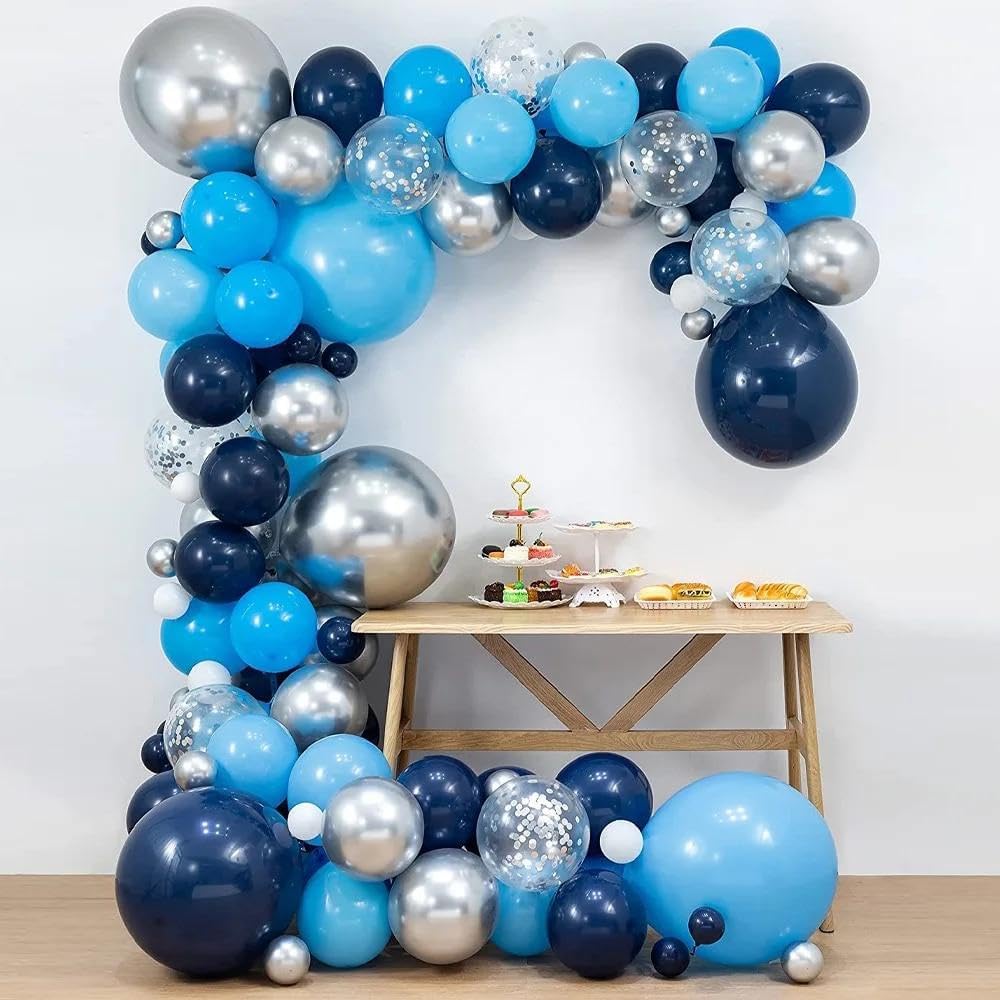 Paready Blue Silver Balloons, 50PCS Navy Royal Blue Balloons, 12 Inch Confetti Balloon Metallic Silver Party Balloon for Boys Men Baby Shower Graduation Wedding Retirement Birthday Party Decorations