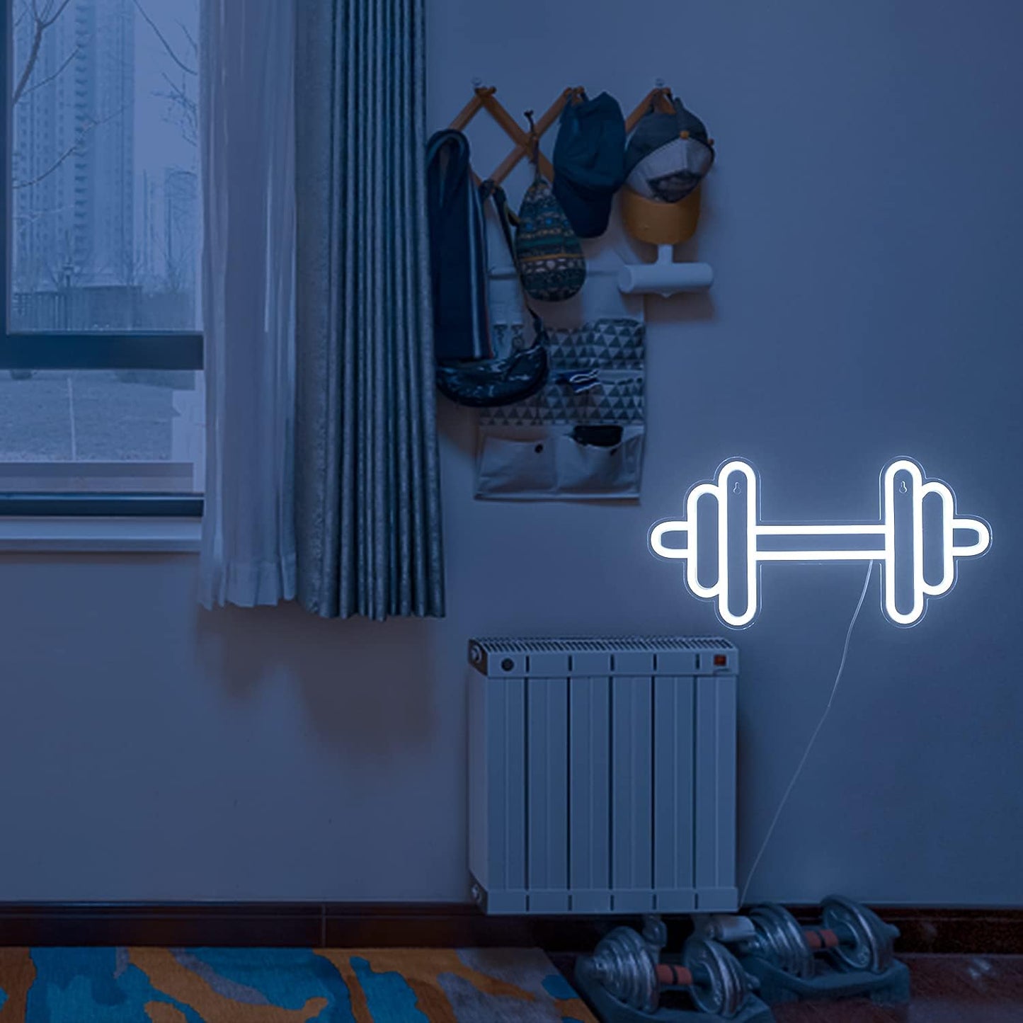 Lucunstar Gym Neon Sign,Barbell Dumbbell Shaped Neon signs White Neon Lights Sign Gym Wall Stickers for Fitness Club Decor LED Neon Sign for Teen Girls Teen Sports Room Game Room Decor