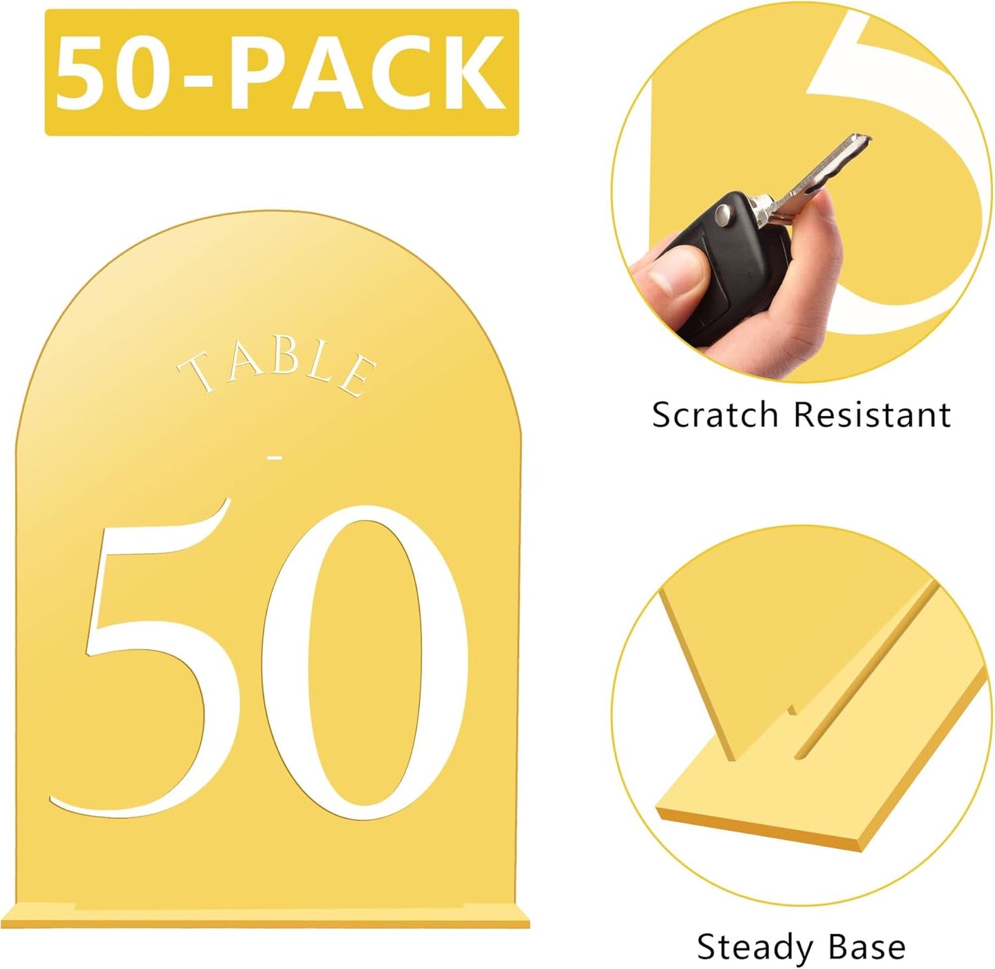 JOYIT Arch Wedding Table Numbers 1-50 with Stands – 5" X 7" Acrylic Mirrored Gold Table Number Holders, Perfect for Wedding Receptions, Parties, Anniversaries, and Events