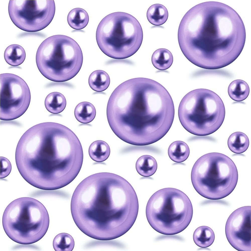 150Pcs Light Purple Polished No Hole Faux Pearl Beads for Vase Filling Decorations, Plastic Pearls Vase Fillers, Table Scatters, Wedding Centerpiece, Home Decor, 8/14/20 mm