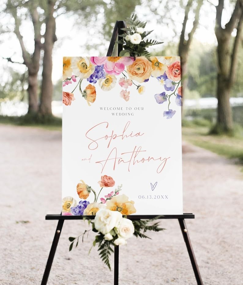 Floral Wedding Welcome Sign, Wildflower Welcome Sign, Welcome to our Wedding Sign, Wedding Ceremony Signs