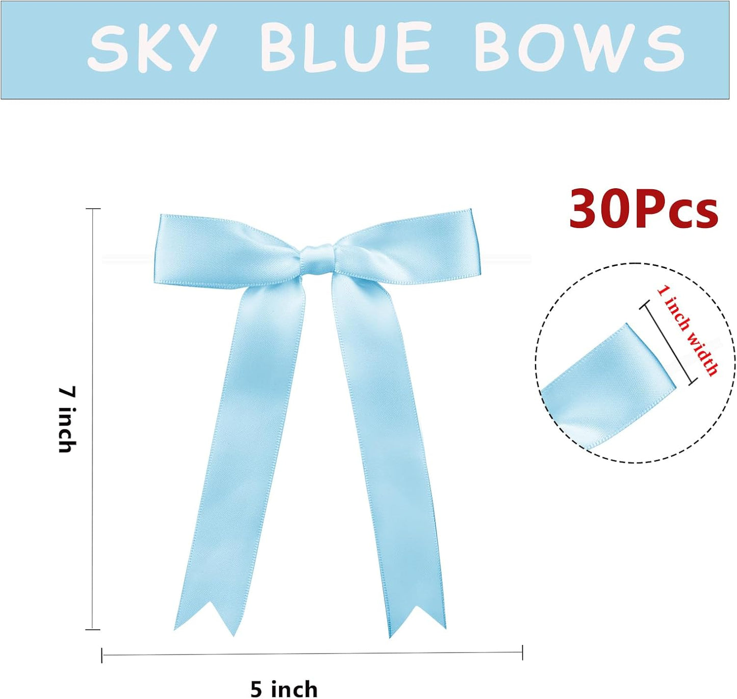 30 Pcs Satin Sky Blue Bows with Twist Tie, 5x7 Inchfor Gift Wrapping Cake Treat Bags Craft DIY Gift, Birthday Decorations, Balloons & Garland Home Decor
