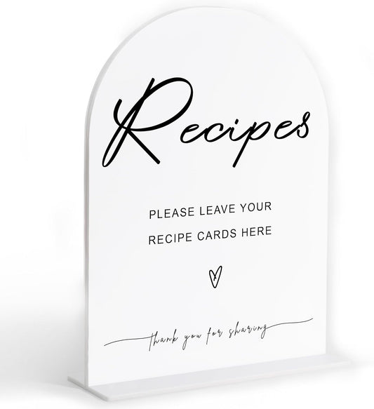 Leave Your Recipe Card Sign, White Arch Acrylic Wedding Sign, Recipe Cards for Bridal Shower, Bridal Shower Decor, Wedding Reception Decorations, Centerpiece Table Decorations Party for Bride-8