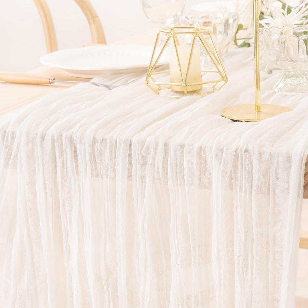 MLMW Ivory White Table Runner Cheesecloth Boho Gauze Rustic Cheese Cloth Table Runner 160 inch Sheer 13.3ft for Thanksgiving Wedding Party Baby Bridal Shower Birthday