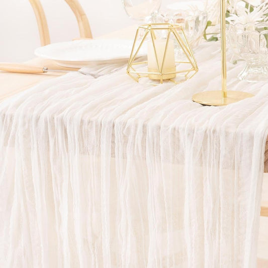 MLMW Ivory White Table Runner Cheesecloth Boho Gauze Rustic Cheese Cloth Table Runner 160 inch Sheer 13.3ft for Thanksgiving Wedding Party Baby Bridal Shower Birthday