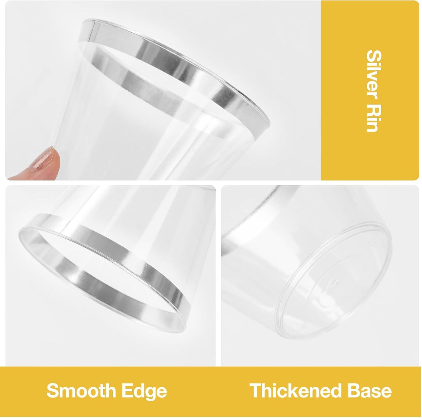 Goodluck 100PCS 9oz Disposable Silver Cups - Plastic Cocktail Glasses for Parties, Weddings, Thanksgiving & Christmas