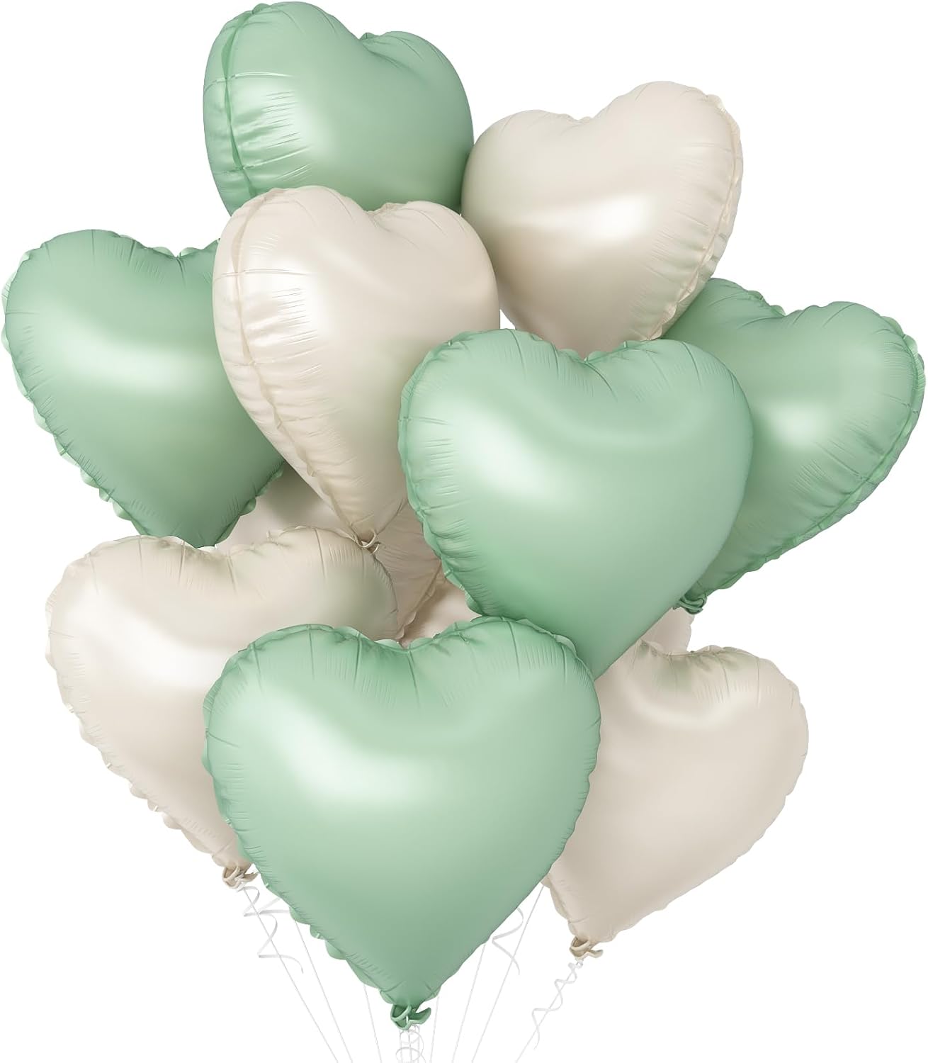Sage Green White Heart Balloons,10Pcs Sand White Foil Heart Shaped Balloons,18Inch Olive Green Helium Balloon for Valentines,Engagement,Birthday,Baby Shower,Wedding Party Decorations