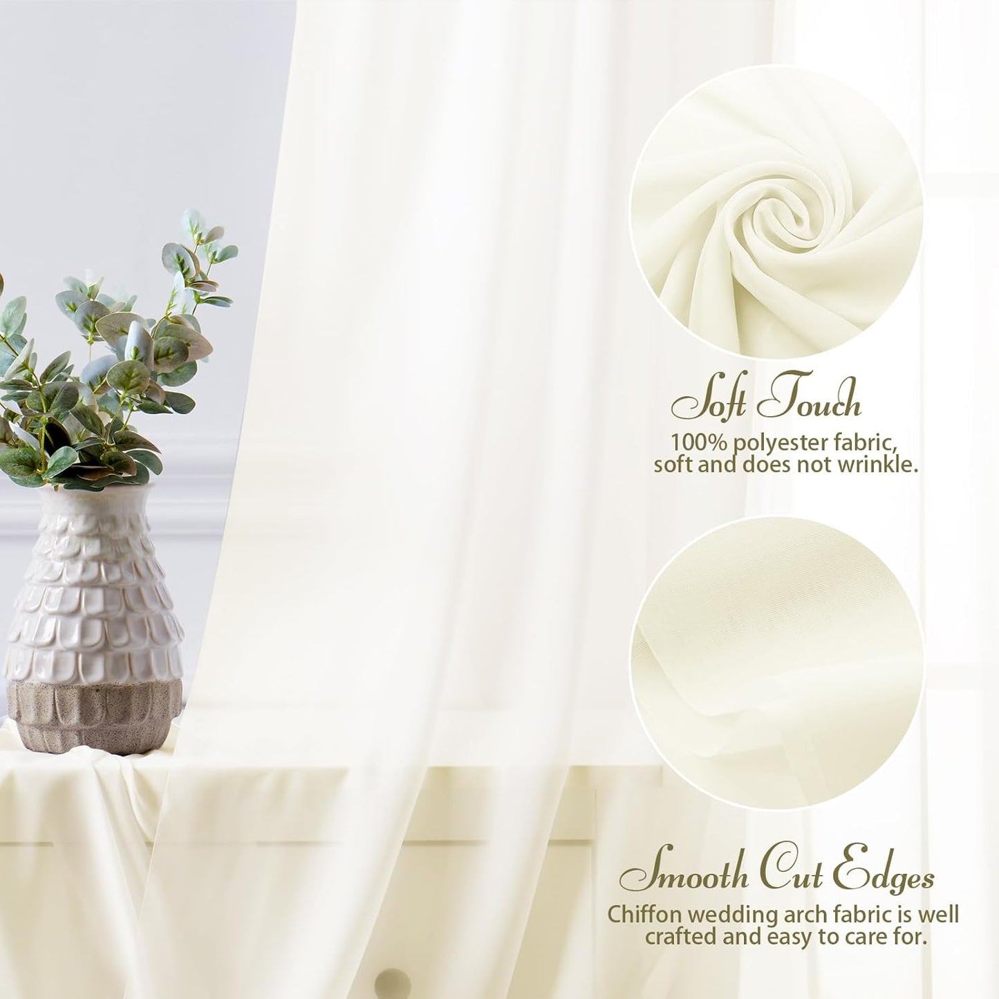 SiinvdaBZX 4 Panels Wedding Arch Draping Fabric 30" x 20Ft Ivory Sheer Chiffon Fabric Outdoor Extra Long Decorative Drapery Fabric for Party Ceremony Ceiling Curtain Backdrop