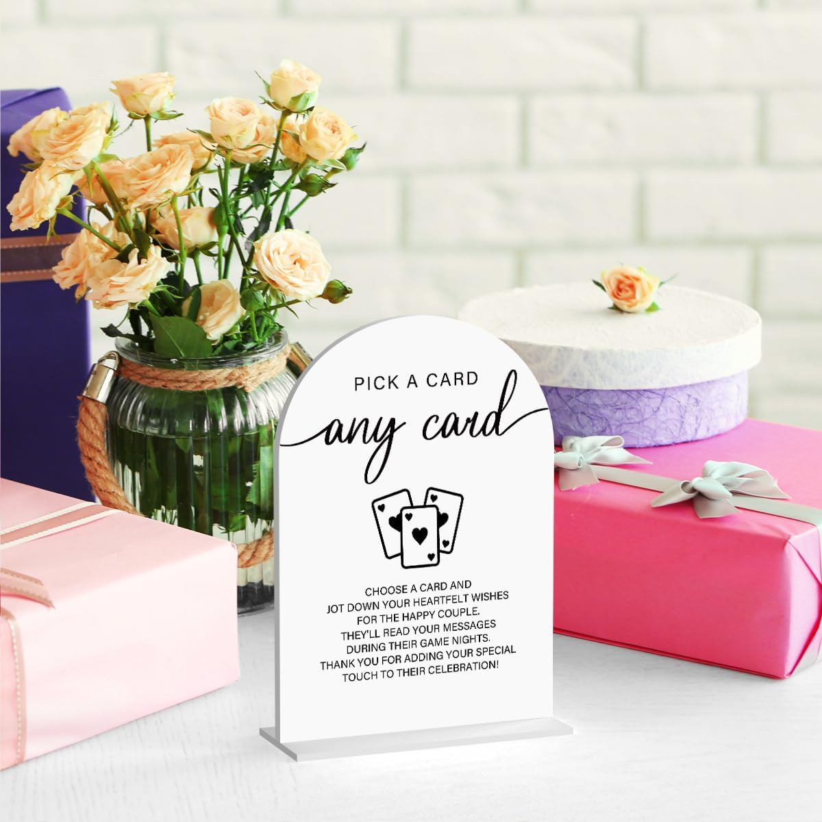 Acrylic Wedding Sign Pick A Card Sign for Wedding Wedding Signs for Ceremony Modern Calligraphy Arch Acrylic Table Top Sign for Wedding Reception and Event Party Table(white）