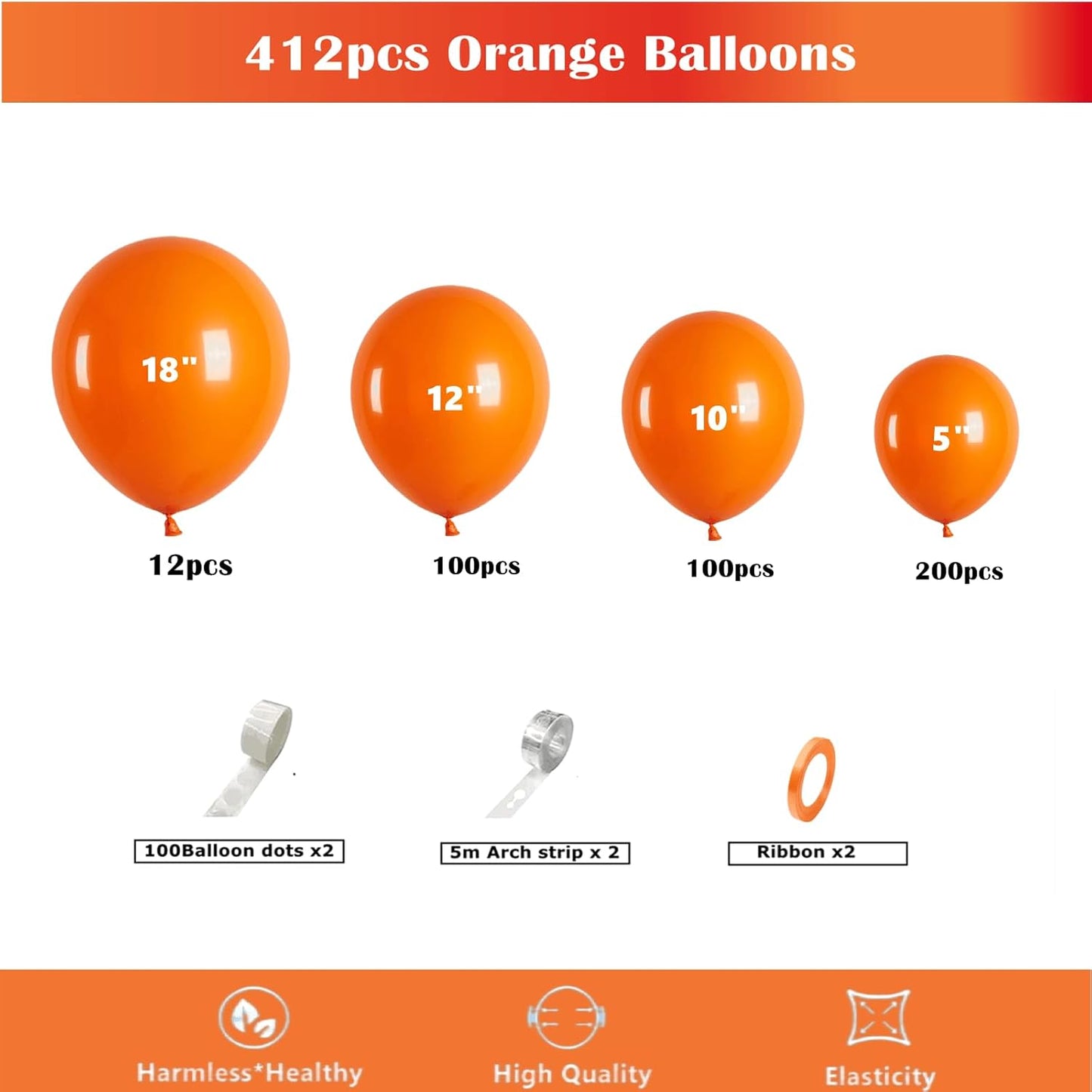 412pcs Orange Balloons 18 12 10 5 Inch Orange Balloon Garland Arch Kit Different Sizes Matte Latex Balloons for Baby Shower Christmas Birthday Festival Happy Fall-Themed Parties Party Decoration