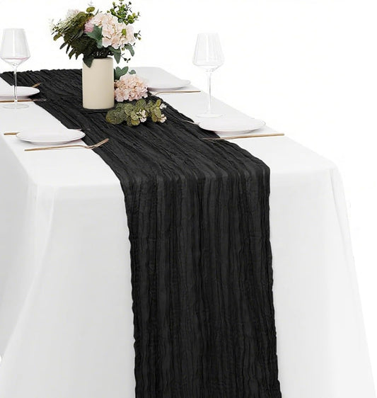 Black Cheesecloth Table Runner -21*120Inch Long Boho Wedding Table Decor, Rustic Gauze Fabric Runner for Bridal Showers, Baby Showers & Parties (Sheer, Lightweight, Wrinkled Design)