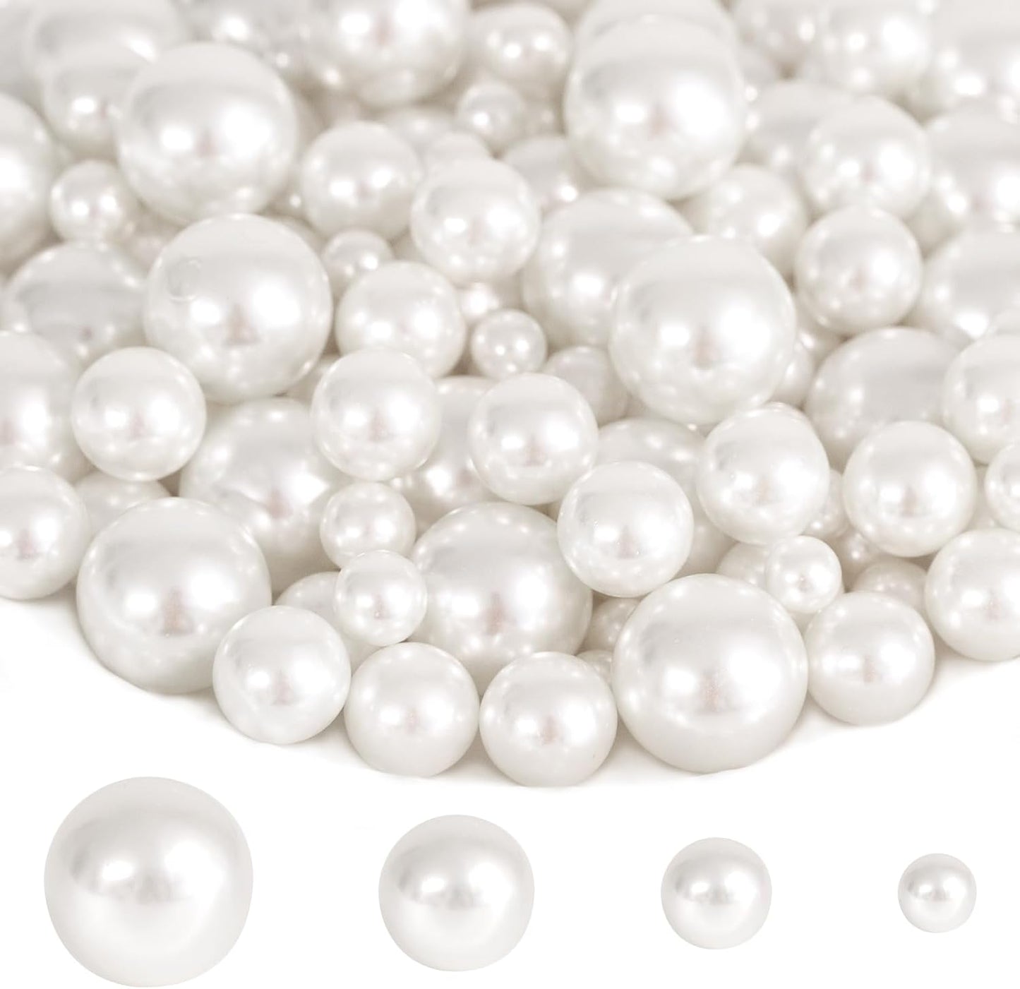 300Pcs Pearl Vase Filler, White No Hole Faux Pearl Beads for Centerpieces Vases, Candle Centerpieces, Wedding Birthday Party Home Decor 8/10/14/20mm