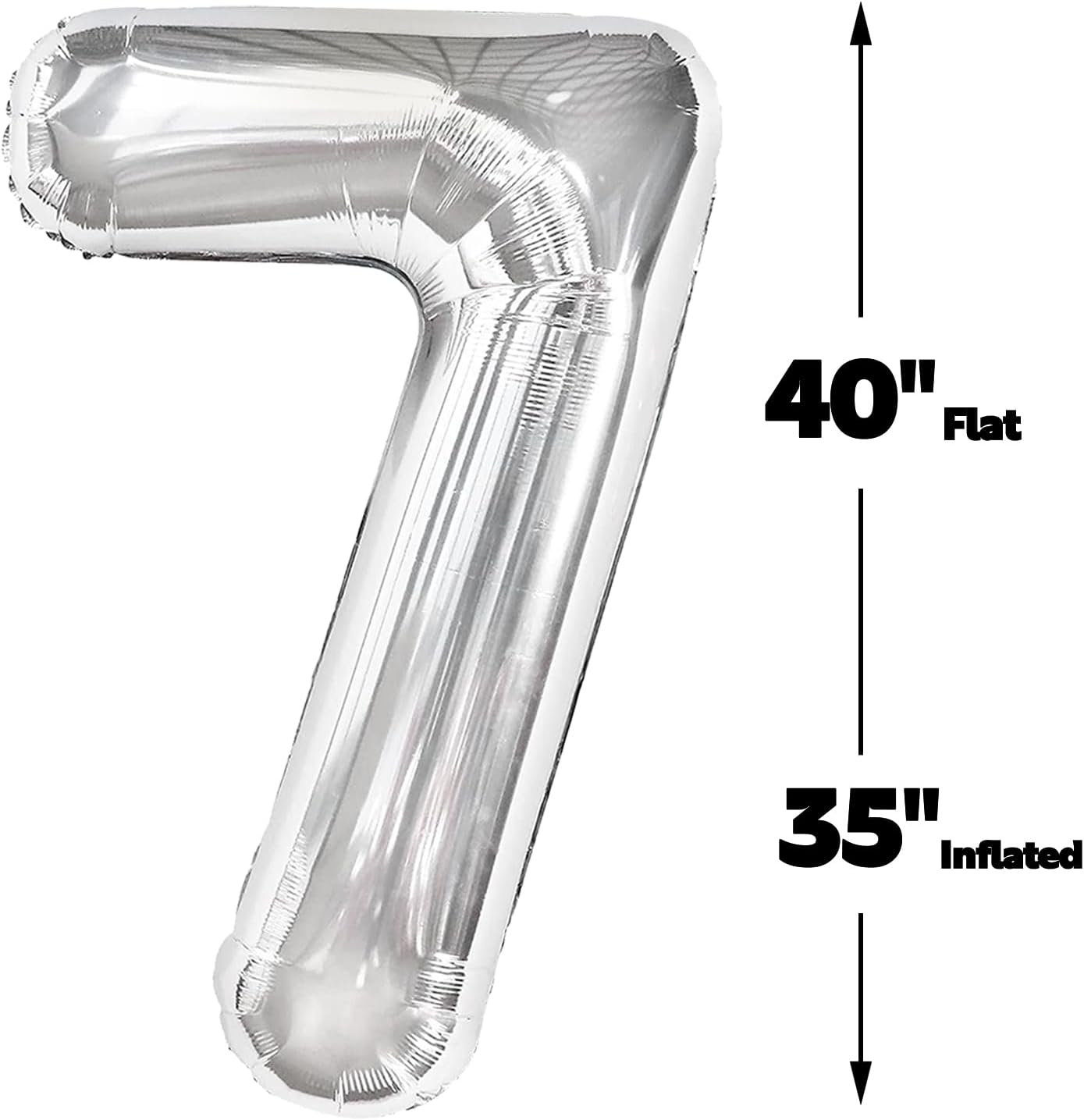 Silver Number 7 Birthday Balloon 40 Inch, Digital Balloons for 7 17 27 70 77 Party Celebration Decorations Supplies, Mylar Foil Numbers Balloon for Seven Wedding Anniversary