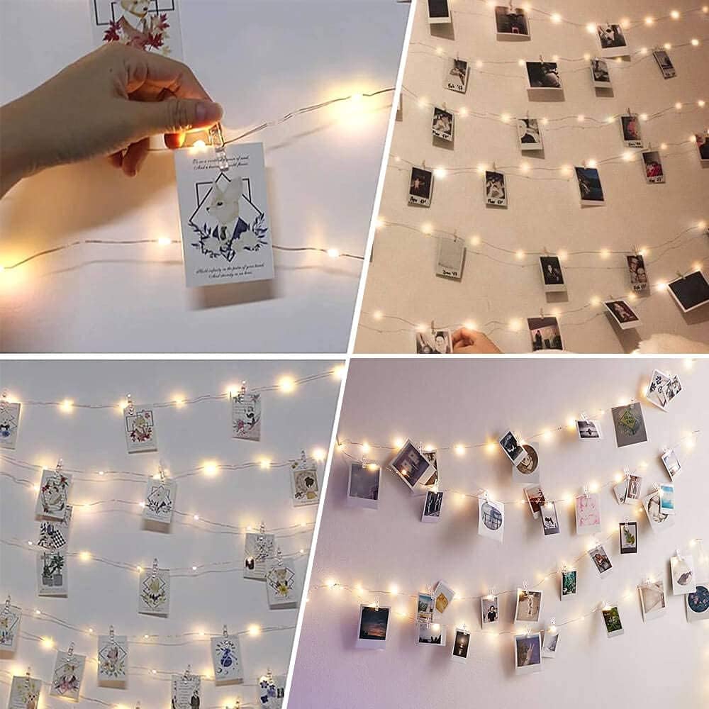 Photo Clip String Light - 33Ft 100LED Fairy Lights with Clips for Pictures With Timer, Photo Light with 50 Clear Clips for Bedroom Christmas Wedding Décor