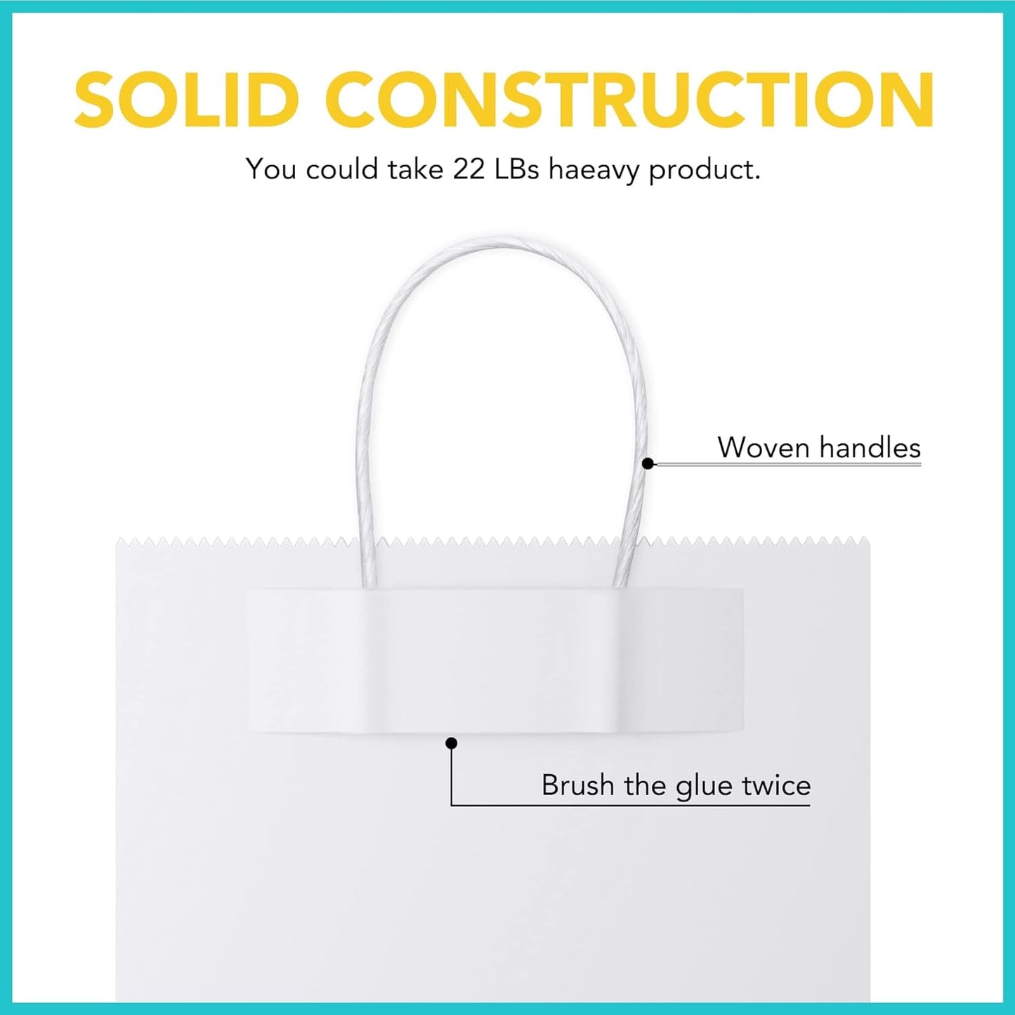 GSSUSA 16x6x12 Inches Large Paper Bags with Handles, 200Pc White Paper Gift Bag, Recyclable Shopping Bags Kraft Paper Bag for Small Business, Party Favor, Craft Bag for Boutique