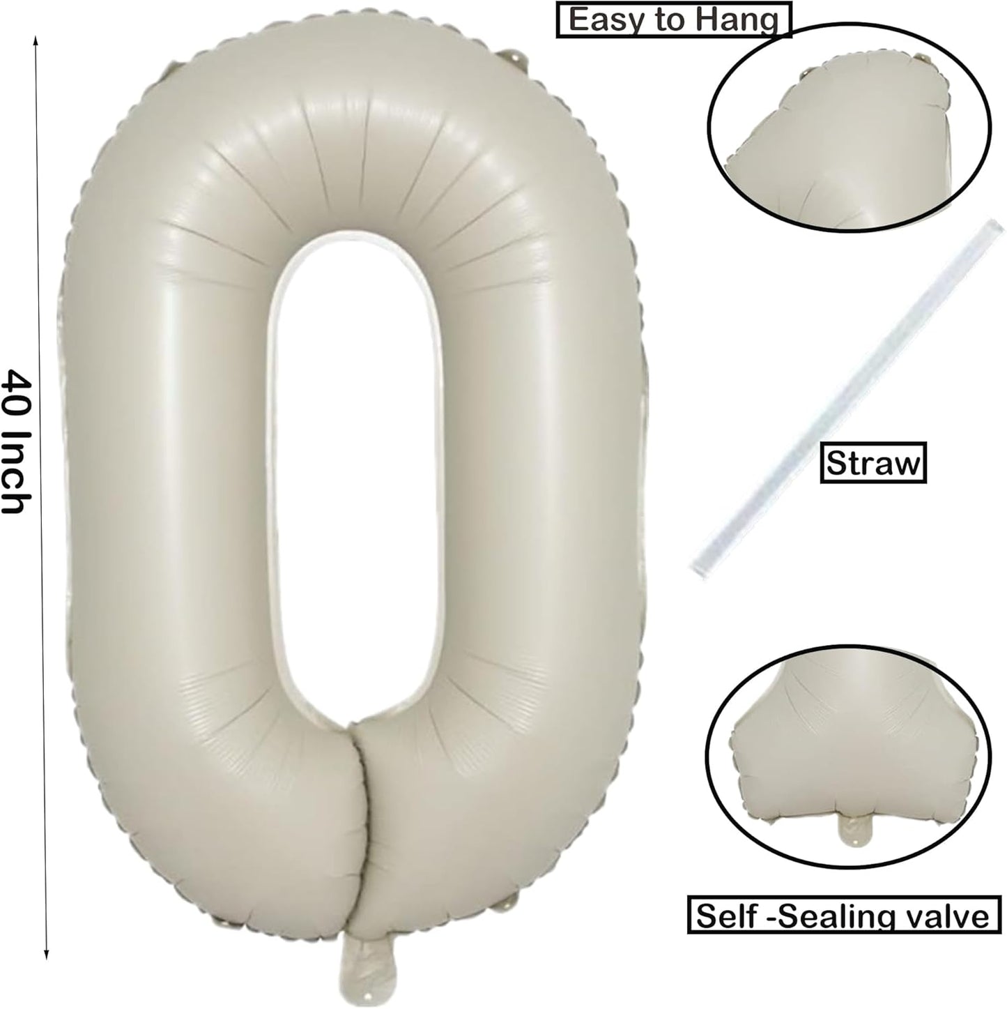 40 Inch Cream White Number 0 Balloon Mylar Big Foil Helium 0 10 20 30 40 50 Number for Party Decorations,Digital Birthday Party Wedding Boy Baby Shower Decorations (Cream No 0)