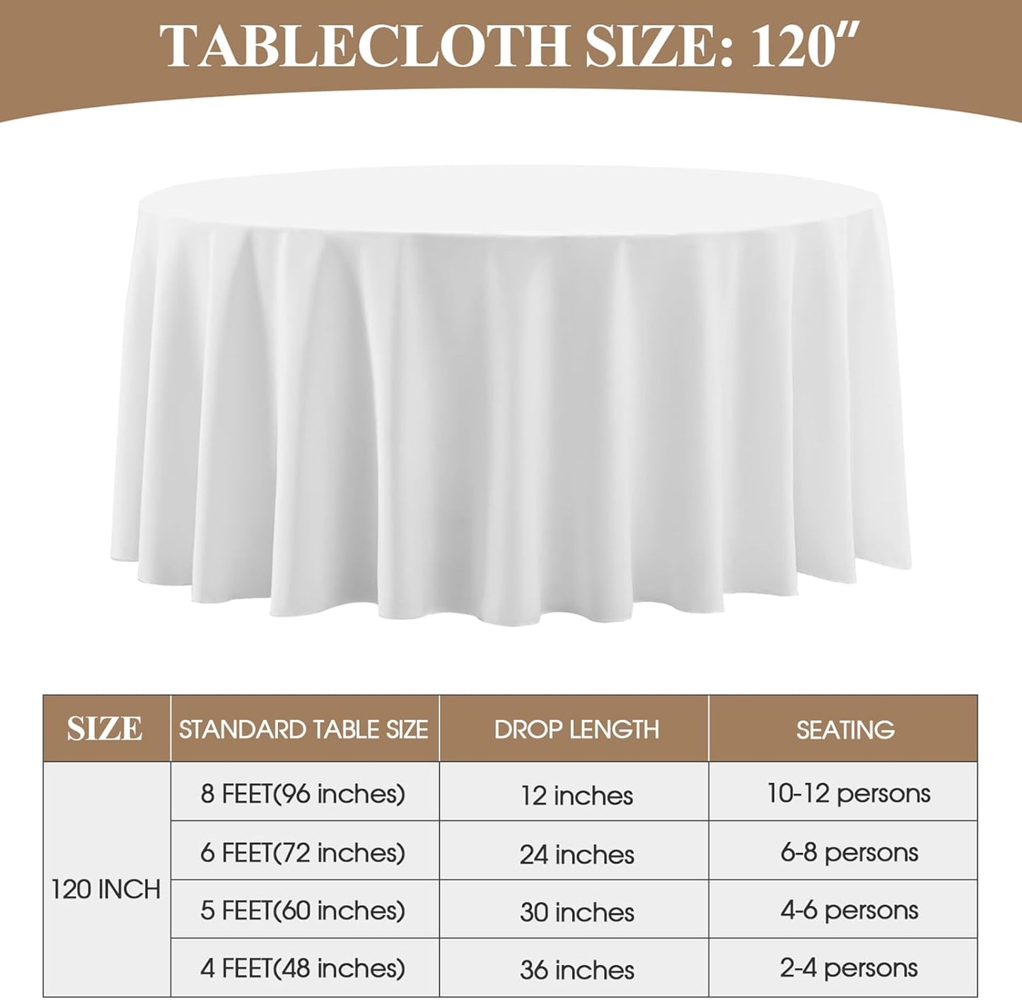 Round Tablecloth 120 Inch 1Pack White Tablecloths Washable Decorative Linen Polyester Table Clothes Cover for Dining Table Banquets Buffet Parties and Wedding