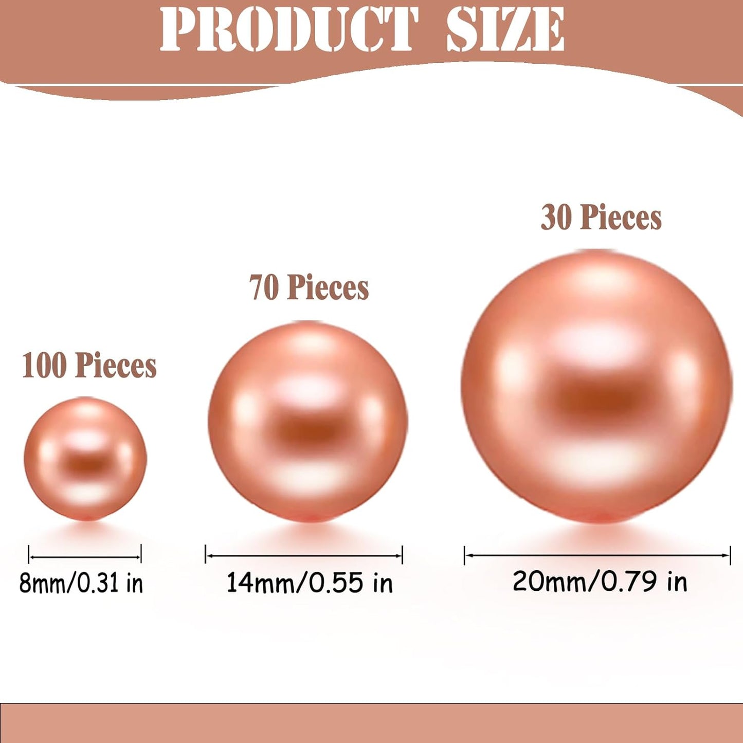 200 Pcs Vase Filler Beads Rosegold Pearl Beads for Vase No Hole Pearls for Centerpieces Vases Home Table Party Decor Wedding DIY 8/14/20mm