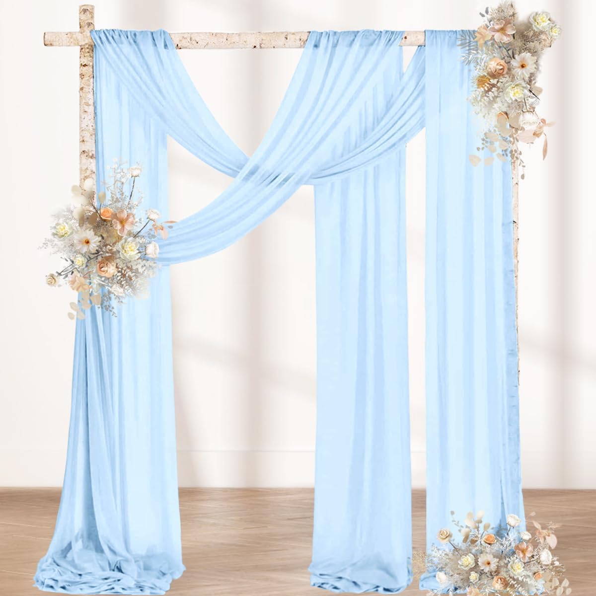 MLMW Wedding Arch Draping Fabric 2 Panels 29" x 20Ft Easter Sky Sheer Wedding Arch Backdrop Drapes Outdoor Curtain for Ceremony Party Background Ceiling Decor