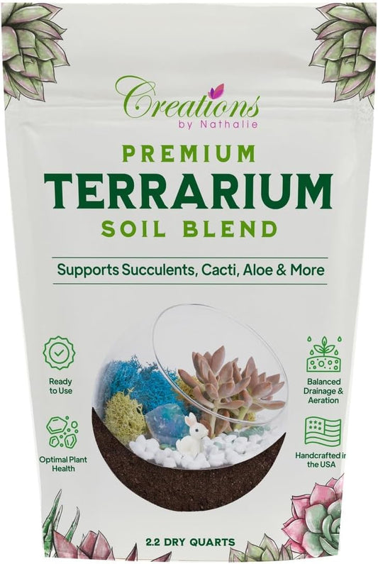 Terrarium Soil Blend - Well Draining Potting Soil for Live Succulents, Cactus, Aloe - Terrarium Supplies, Natural Pine Bark, Peat, Coarse Sand - Indoor Planting Mix Bag