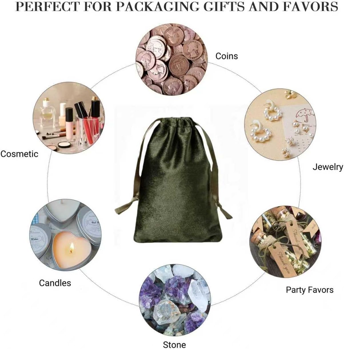 QIANF 12pcs Moss Green Velvet Drawstring Bags 4x6 inches Glossy Small Velvet Cloth Gift Bags Jewelry Pouches for Jewelry Storage Wedding Party Favor Christmas