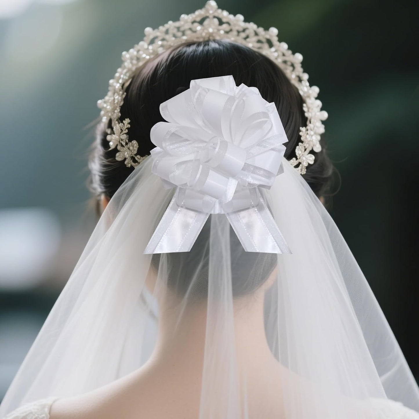 6 PCS 6 Inch Organza White Pull Bows - Perfect for Gift Wrapping, Wedding Decor, Car Bows, Birthday Parties, Christmas, and Valentine's Day