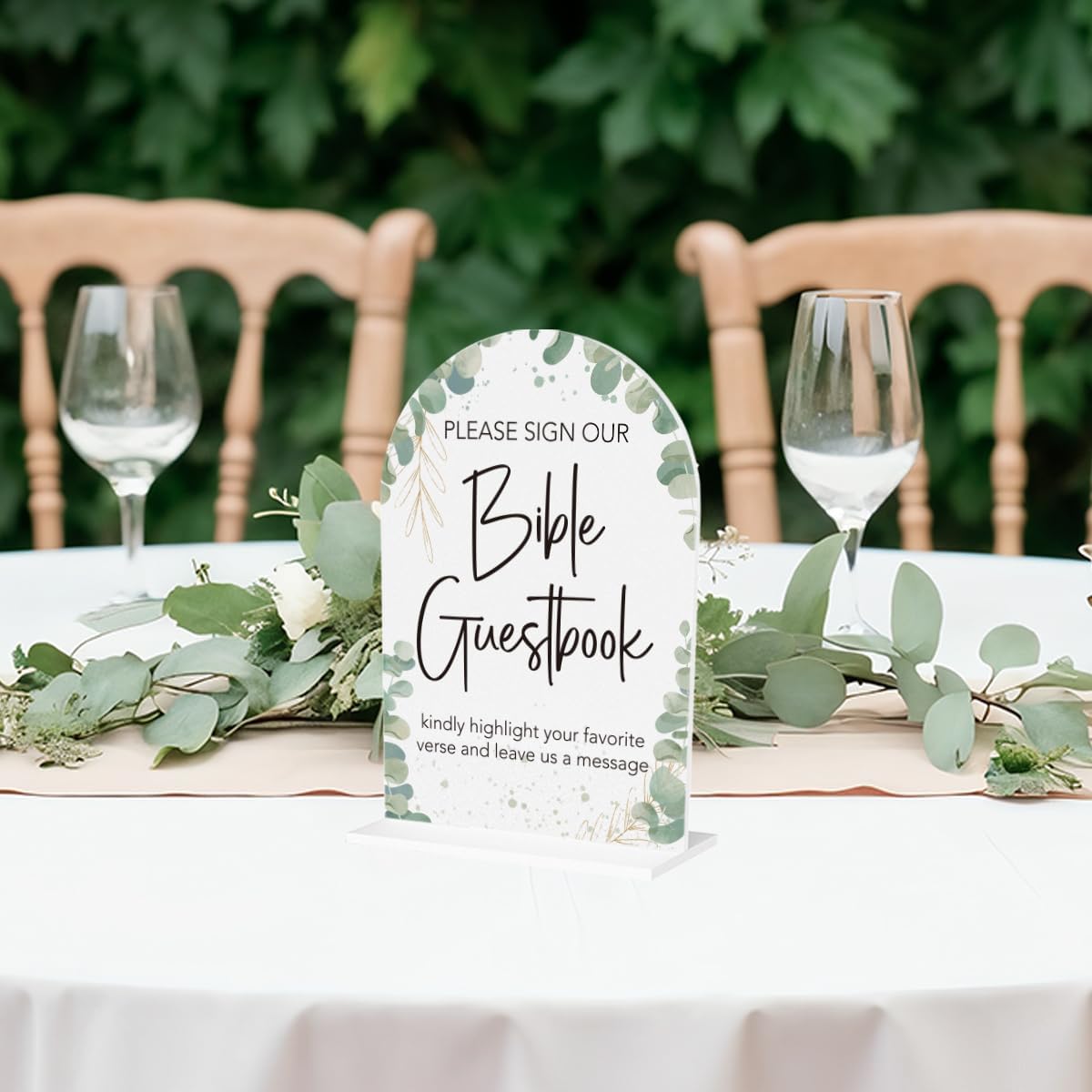 Boho Wedding Bible Guest Book Sign Our Bible Wedding Sign Acrylic Arch Wedding Bridal Baby Shower Welcome Table Signs for Ceremony and Reception Decor 7 x 5 Inches