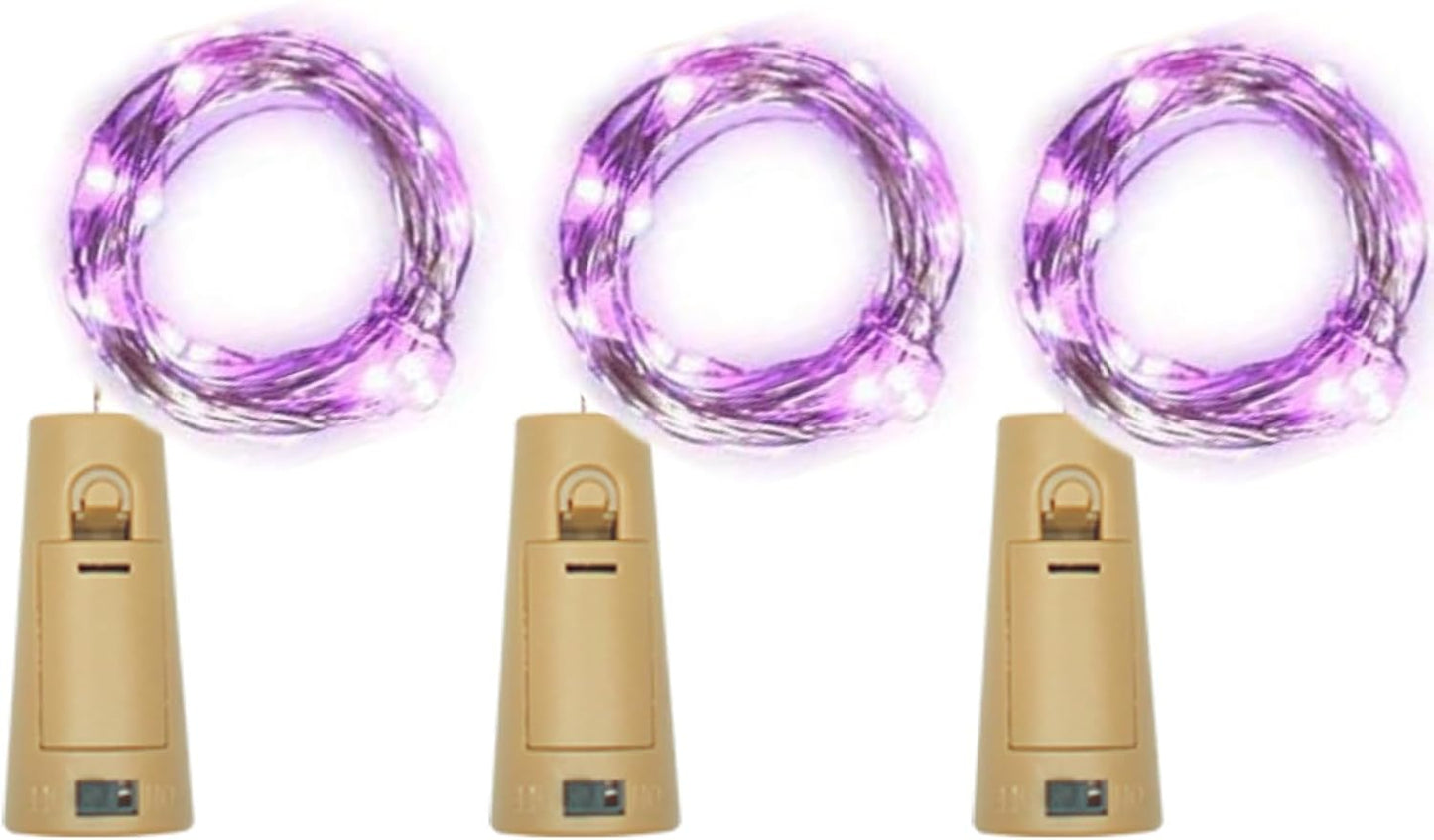 Wine Bottle Lights with Cork, Battery Operated 20 LED Cork Shape Silver Wire Colorful Fairy Mini String Lights(No Bottles) for DIY, Party, Decor, Christmas, Halloween,Wedding (3, Purple)