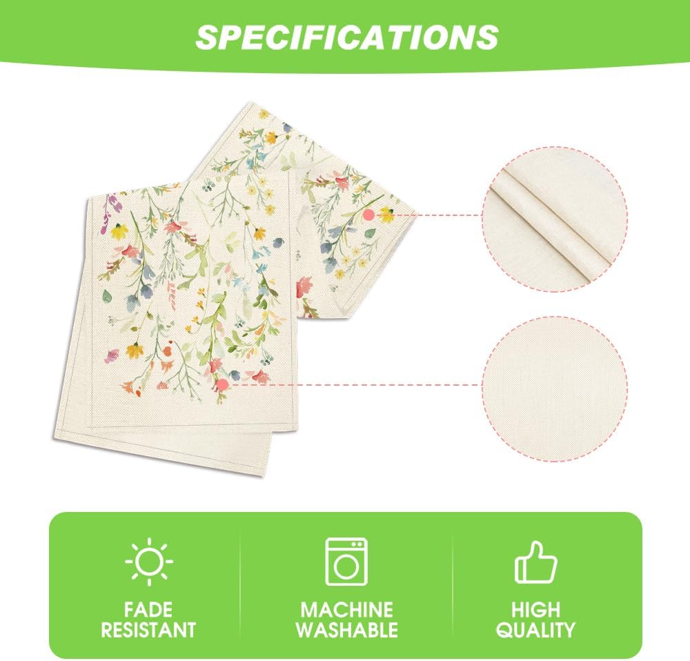Artoid Mode Wildflowers Bloom Flowers Spring Table Runner, Seasonal Summer Floral Kitchen Dining Table Decoration for Home Party Decor 13x48 Inch